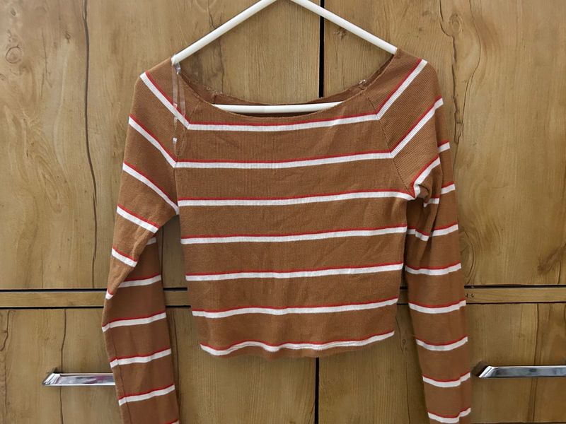 Striped Long Sleeve Crop Top