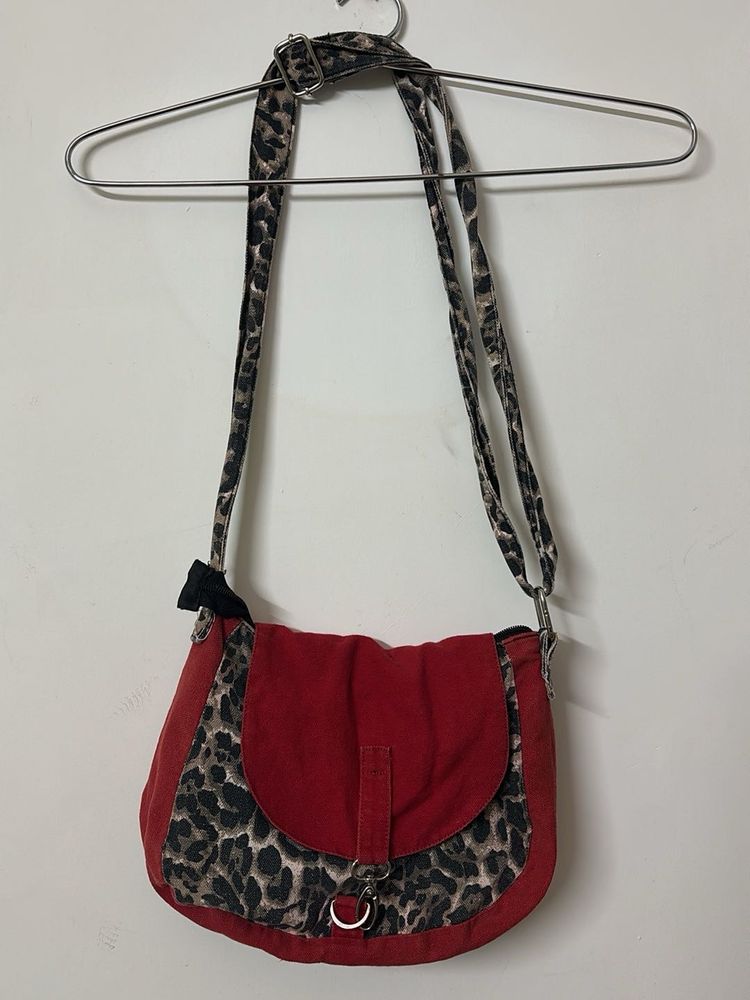 Red &amp; Animal Print Crossbody Bag