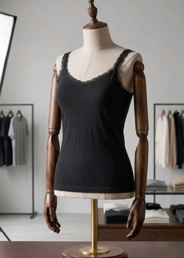 Black Lace Trim Cami Tank Top