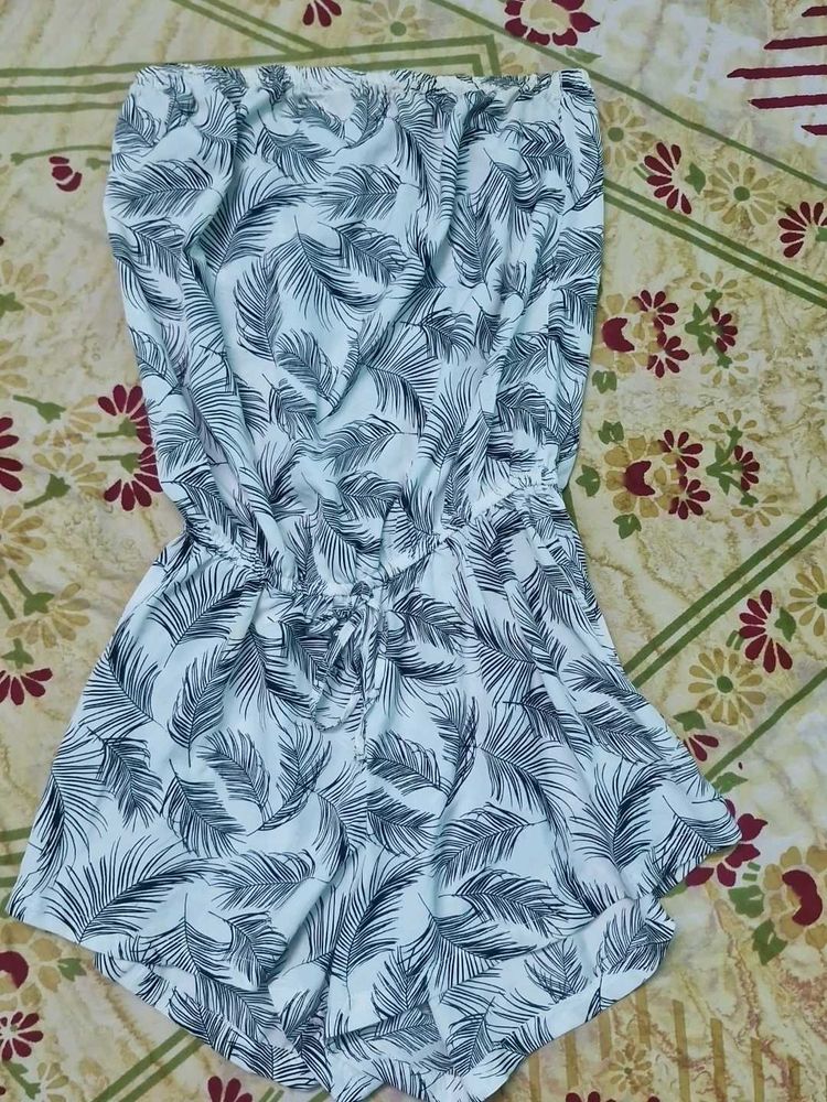 Strapless Feather Print Romper