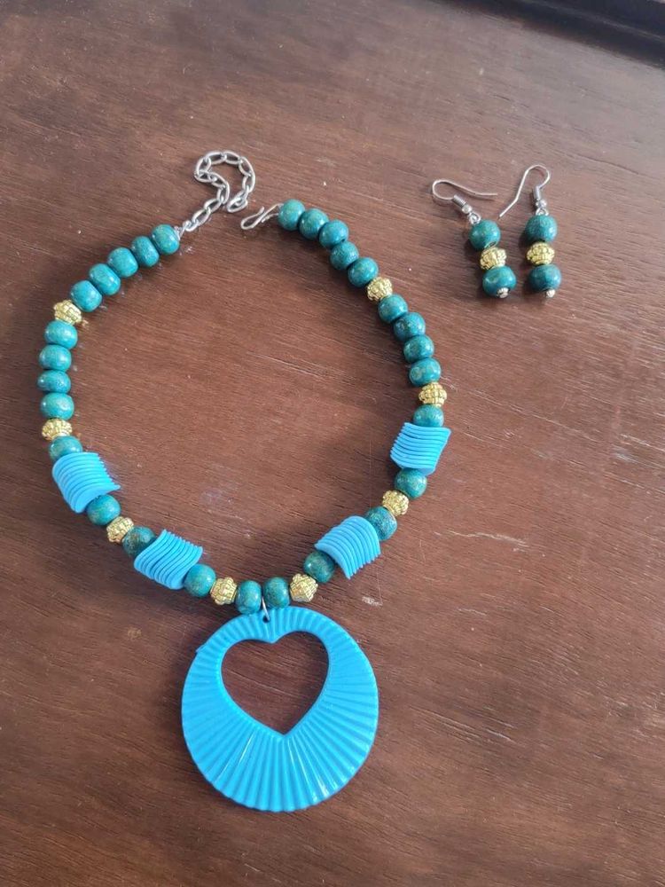 Blue Heart Necklace &amp; Earring Set
