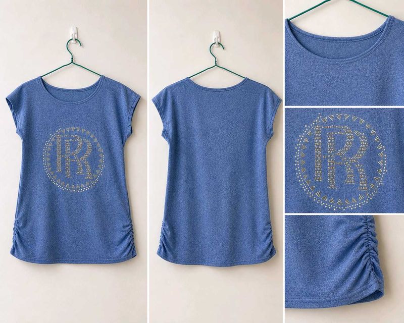 Blue R Graphic Ruched Tunic Top