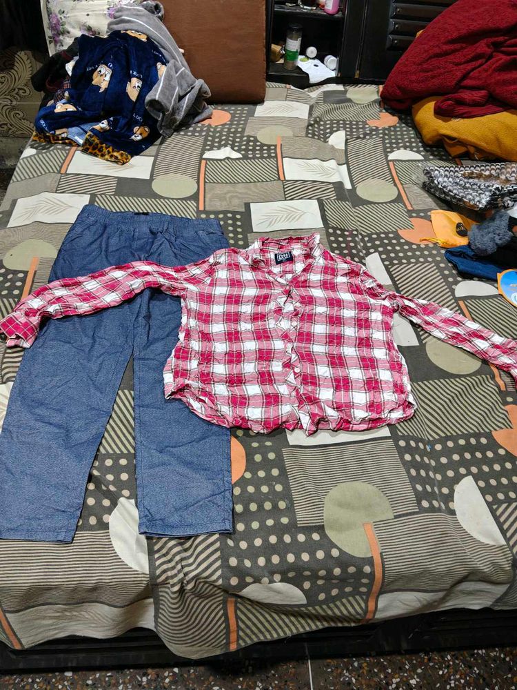 Red Plaid Shirt &amp; Blue Pants Set