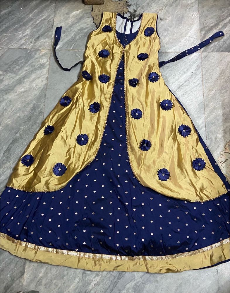 Elegant Gold &amp; Navy Ethnic Gown