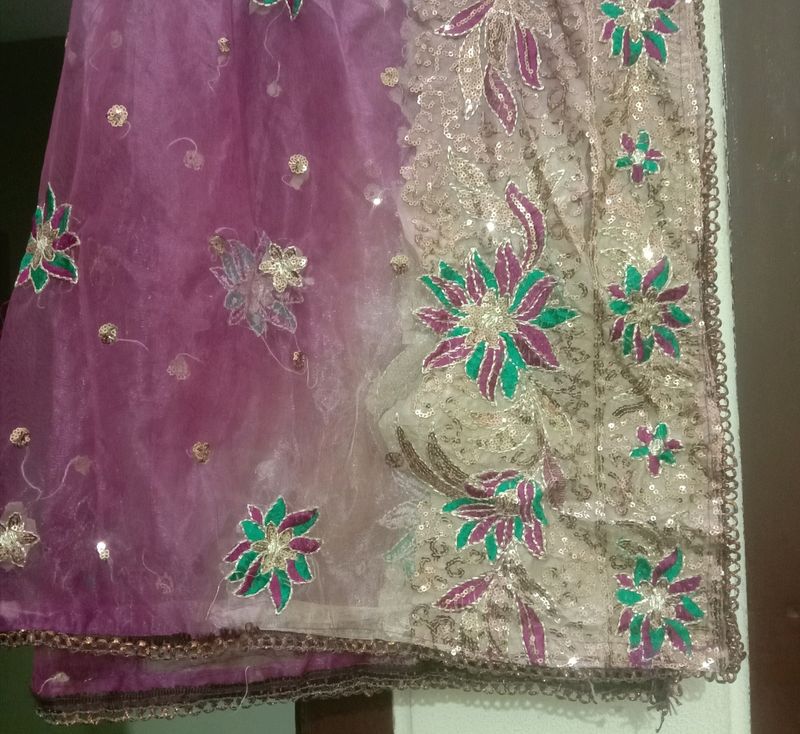 Dupatta With Machine Embroidery And Chamki