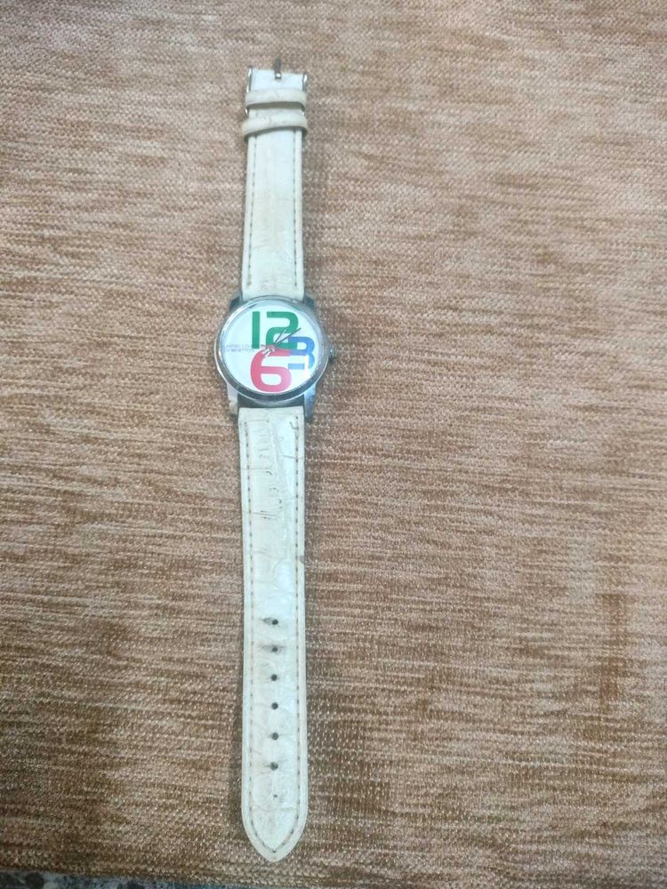 White Band Watch with Colorful Numbers