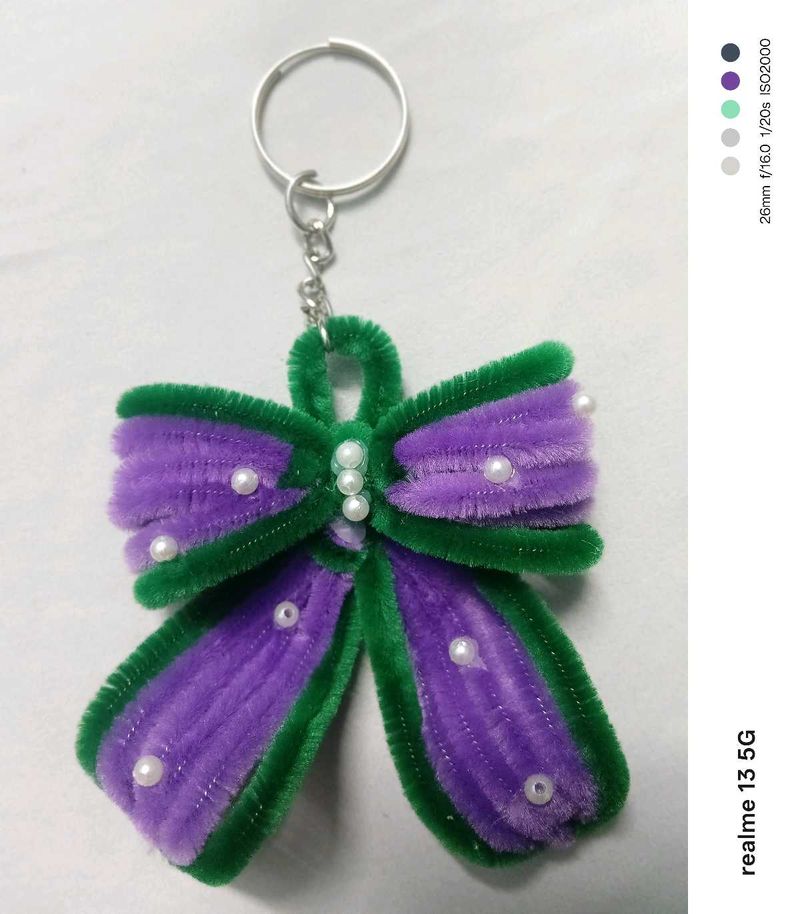 Purple &amp; Green Bow Keychain