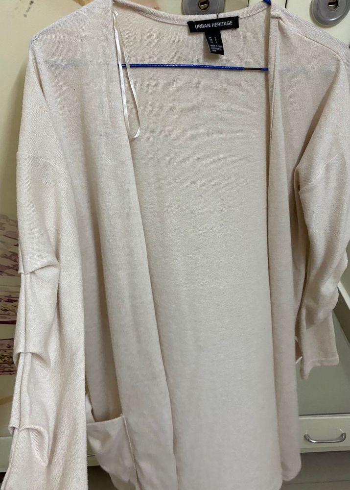 Cream Knit Open Front Cardigan