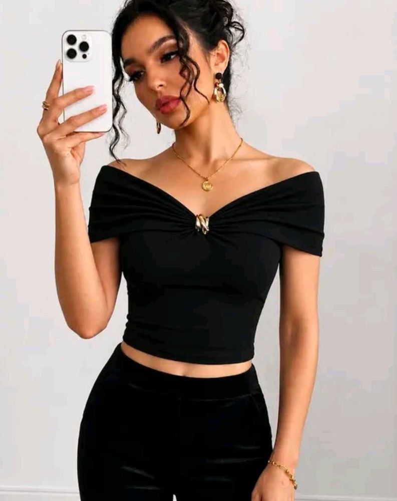 Chic Off-Shoulder Black Crop Top