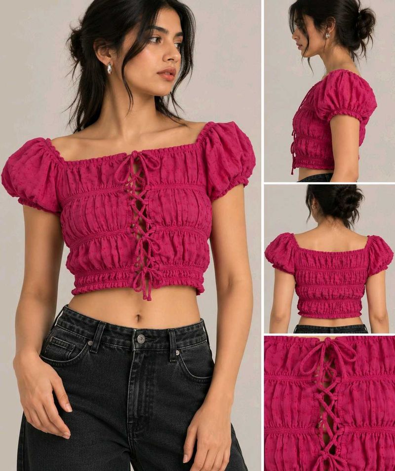 Chic Pink Lace-Up Crop Top