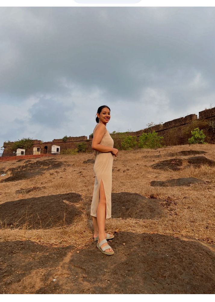 Sleek Beige Strappy Midi Dress