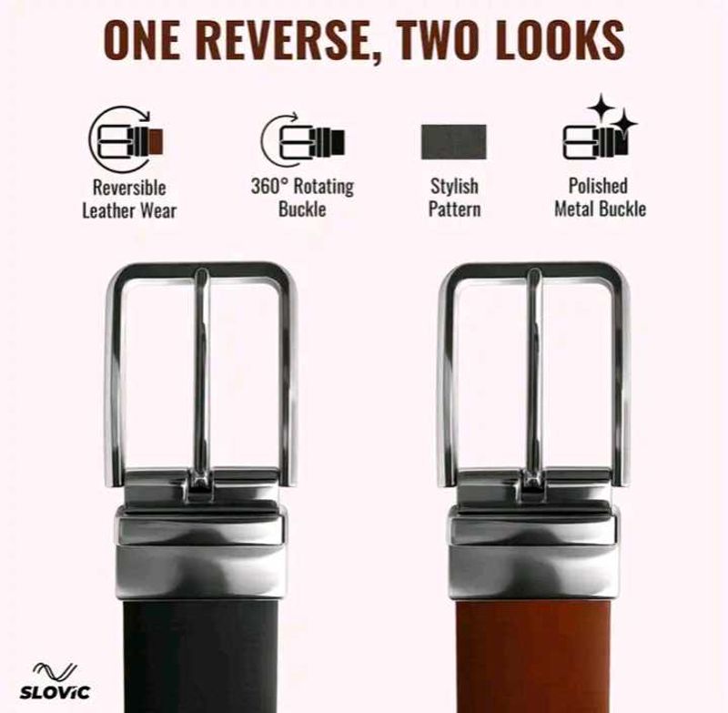 Reversible Leather Belt with Rotating Buckle