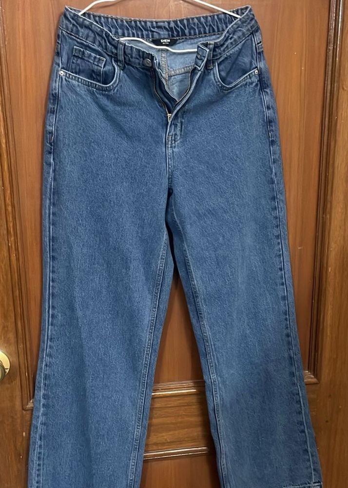 Stylish Blue Denim Wide Leg Jeans