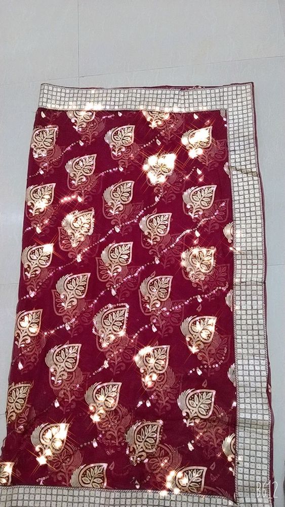 Maroon &amp; Gold Patterned Sari