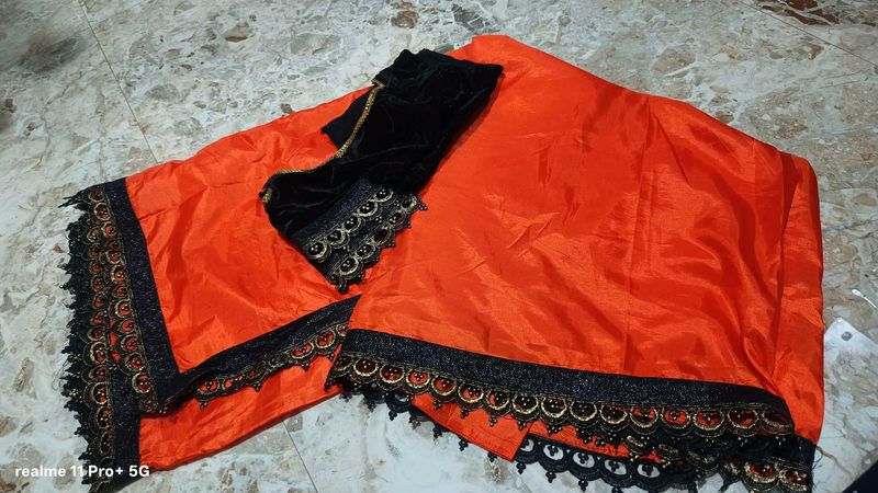 Orange Saree with Black Lace