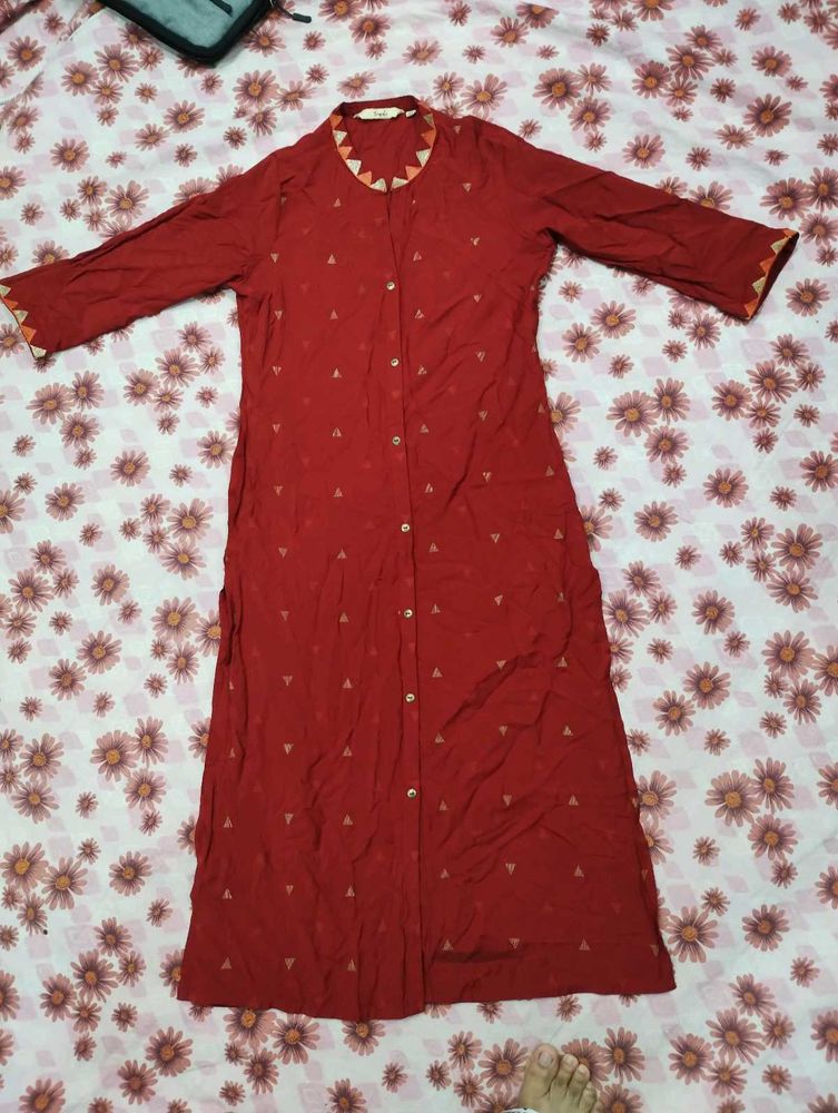 Maroon Printed Kurta