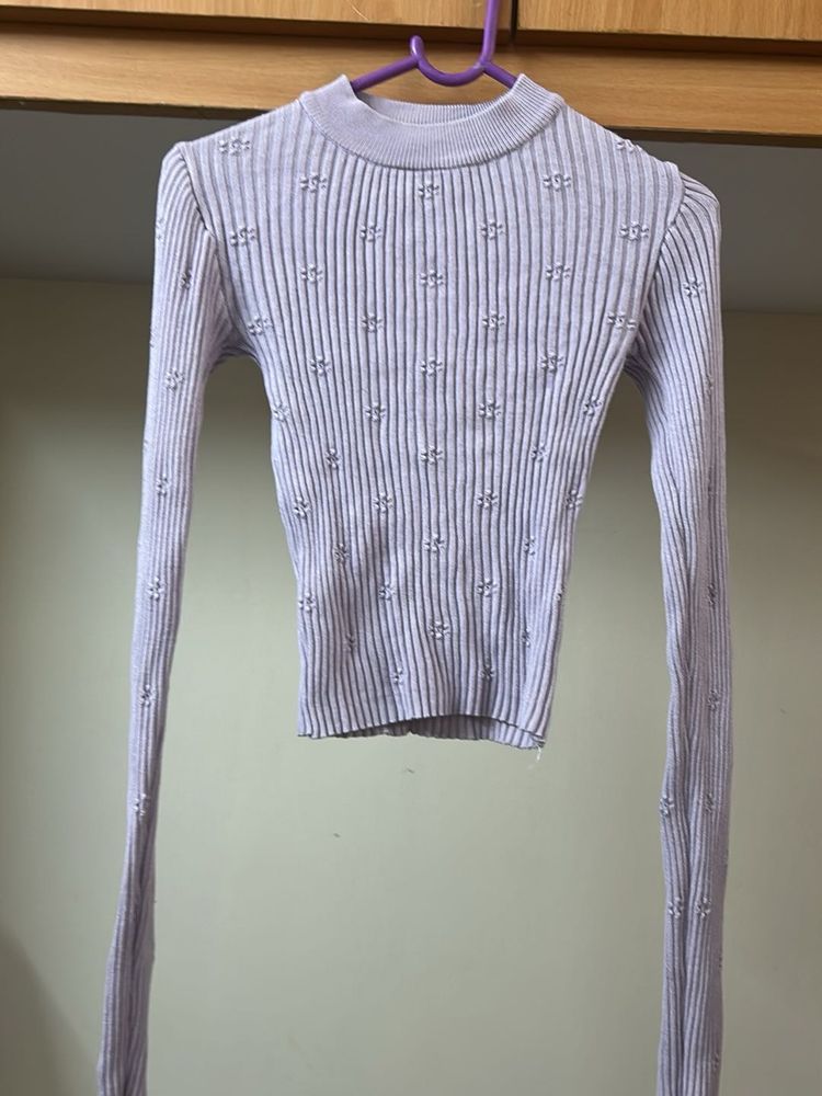 Ribbed Knit Long Sleeve Top - XS