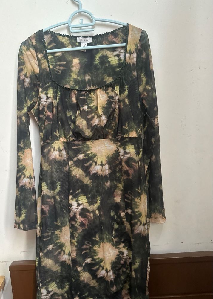 Topshop Petite Olive Green Mini Dres
