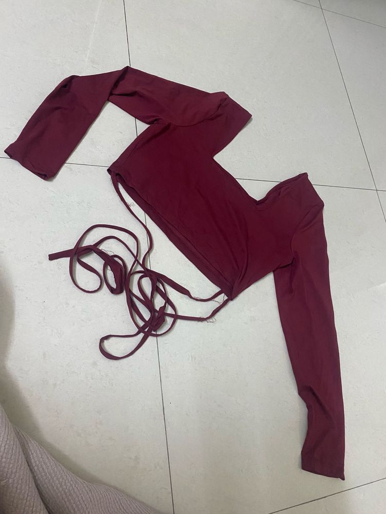 Maroon Wrap Crop Top