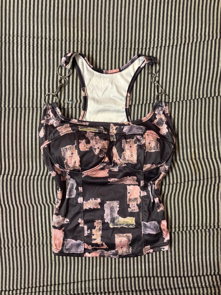 Graphic Print Corset Top