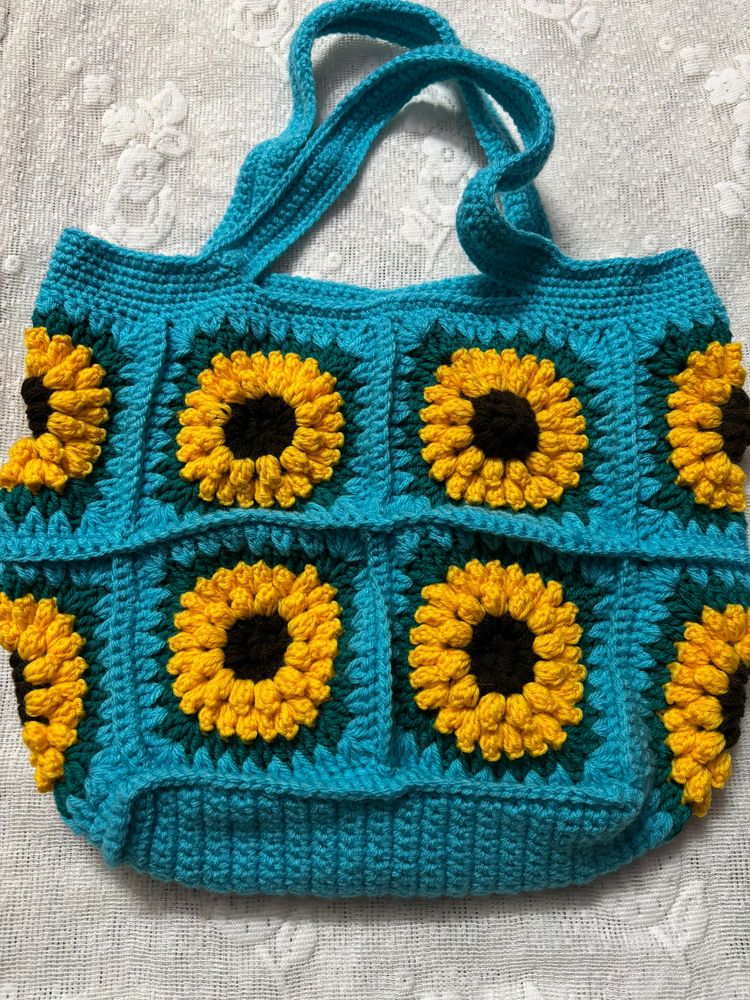 Handmade Crochet Sunflower Tote Bag