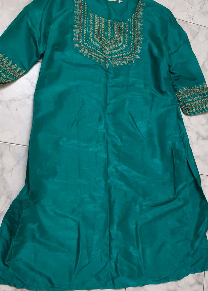 Teal Embroidered Kurta