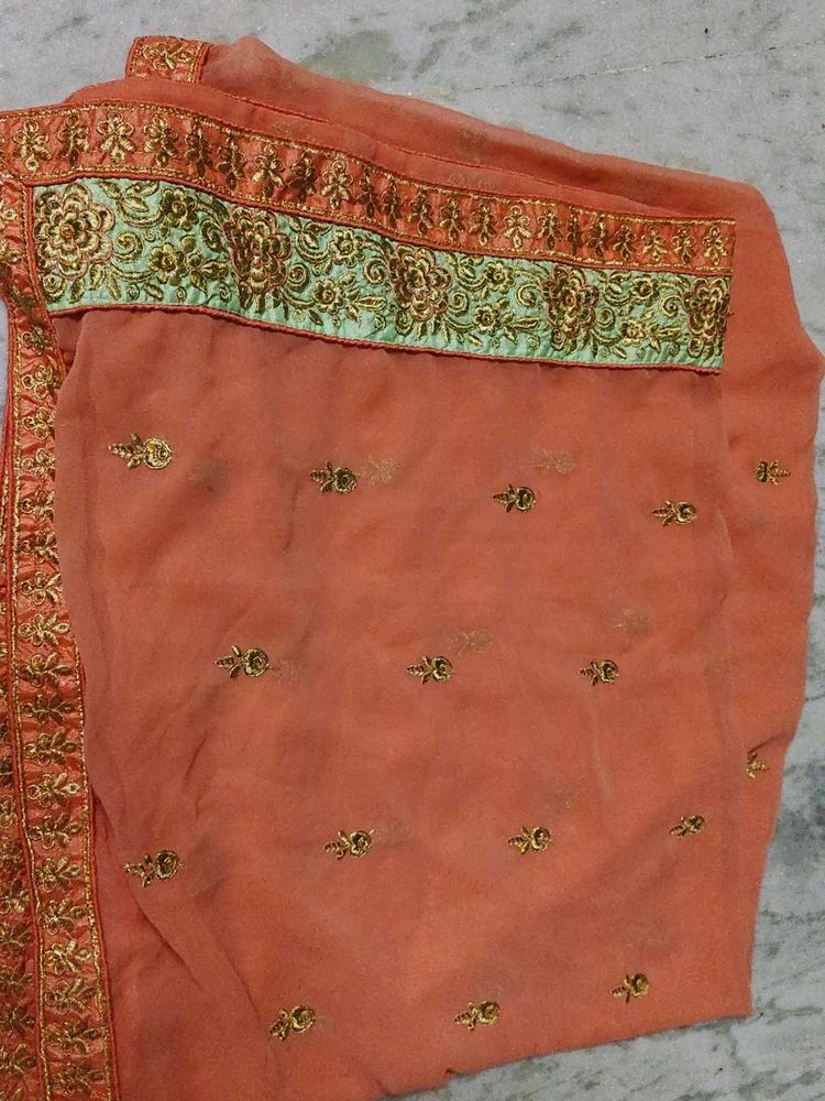 Elegant Peach Embroidered Saree