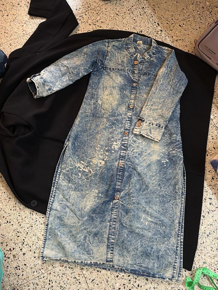 Washed Denim Long Kurta