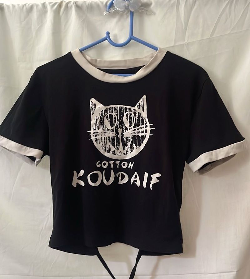 Cute Cat Graphic Black T-Shirt