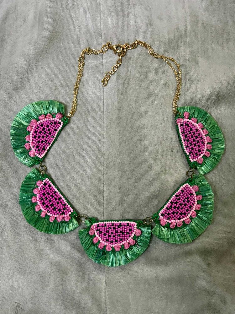 Watermelon Slice Beaded Necklace