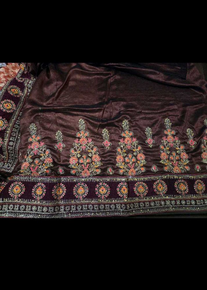 Embroidered Brown saare with red Velvet border