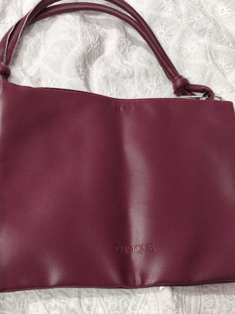 Clinique Burgundy Shoulder Bag