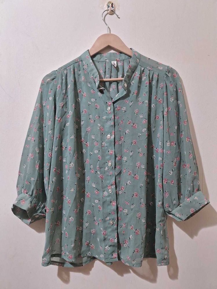 Vintage Floral Button-Up Blouse