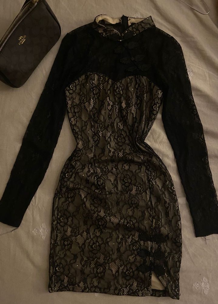 Elegant Black Lace Qipao styled Dress