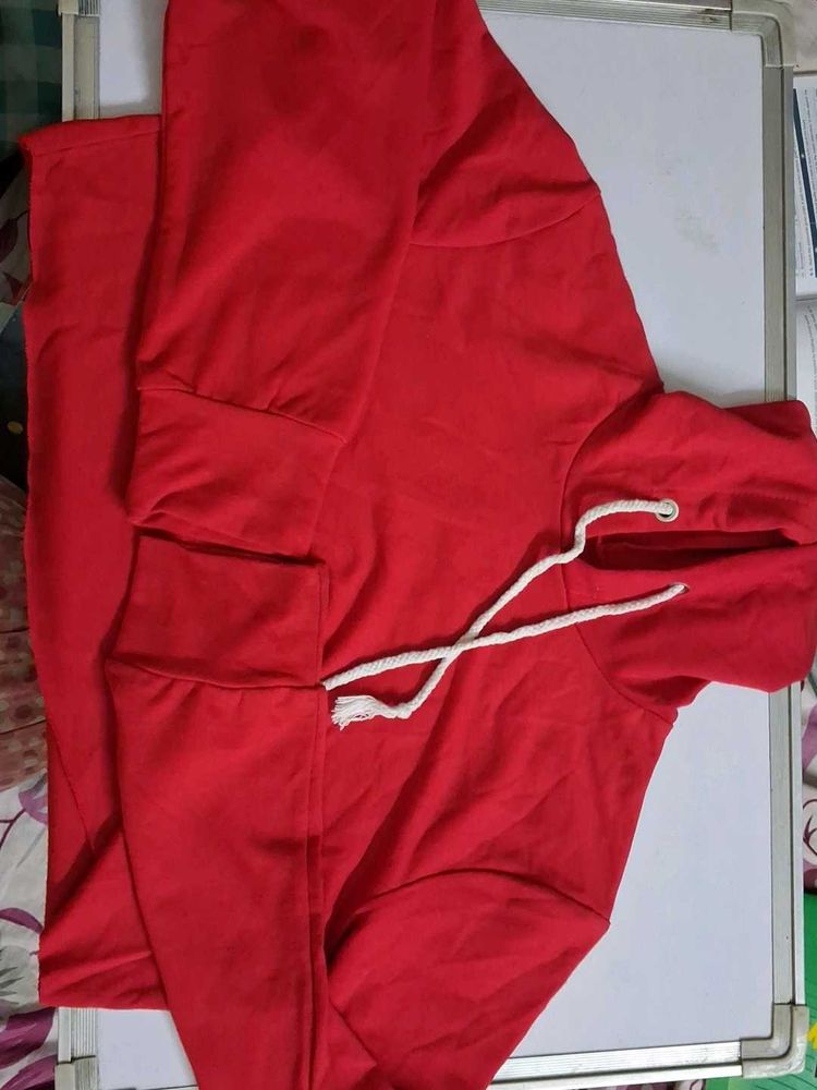 Red Hoodie cropped Sweatshirt