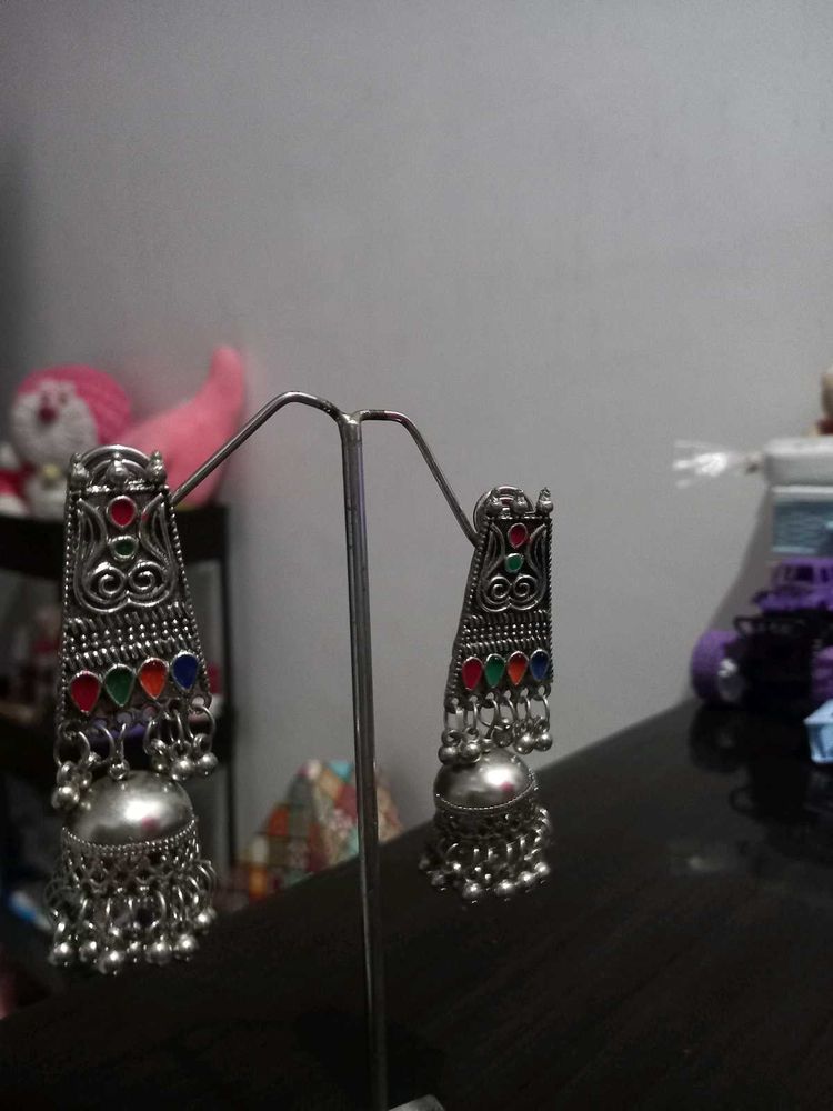 Oxidized Silver Jhumka Earrings