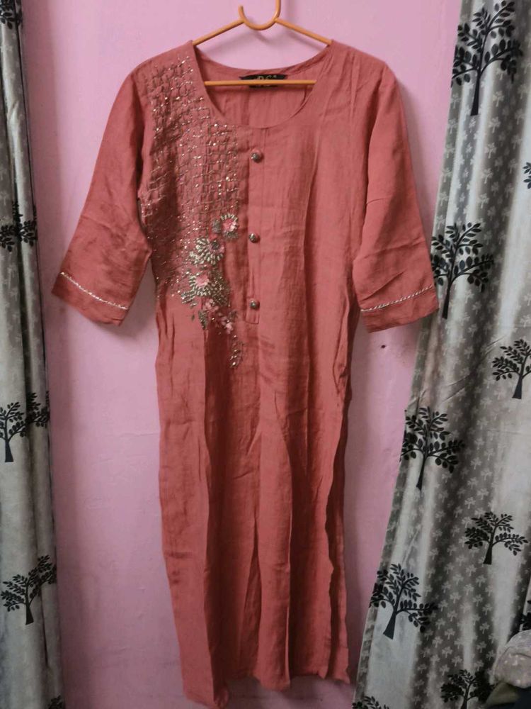 Embellished Peach Kurta pant odhani set