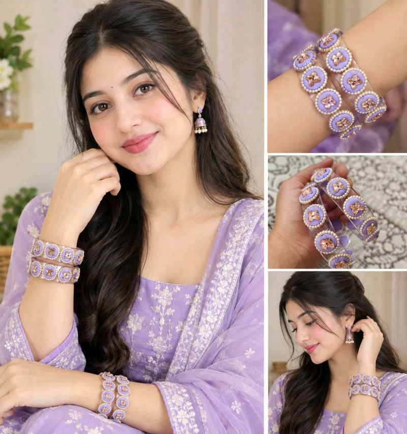 Chic Purple Beaded Bangles