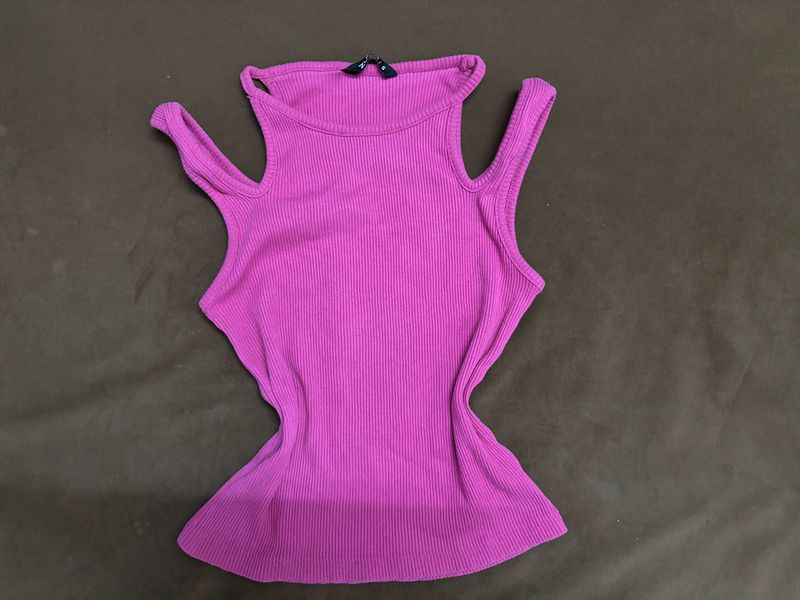 Pink Ribbed Cut-Out Tank Top