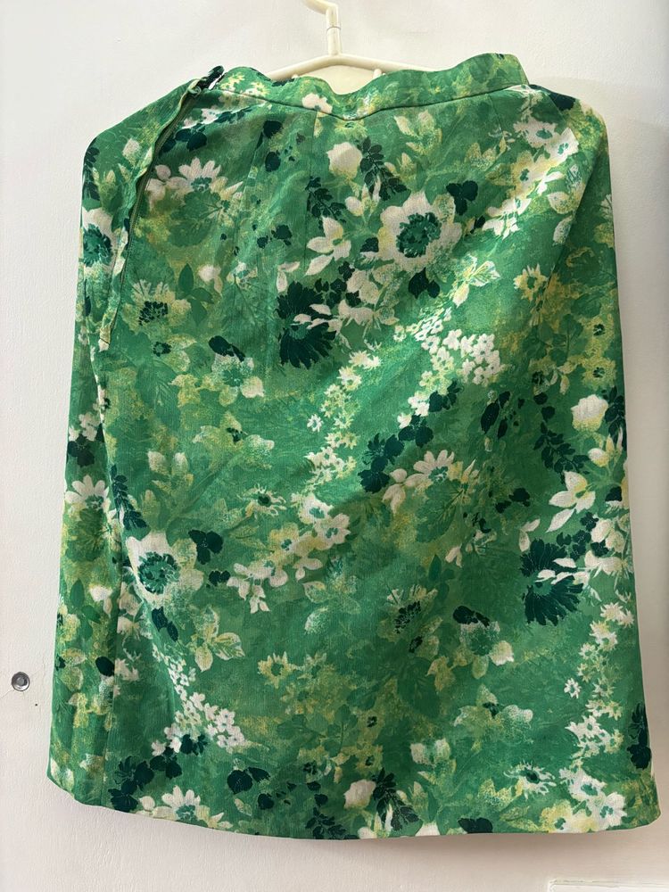 Vibrant Green Floral Ethnic Skirt