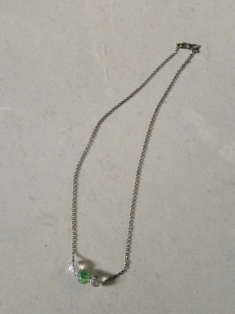Delicate Silver Necklace with Green Beads
