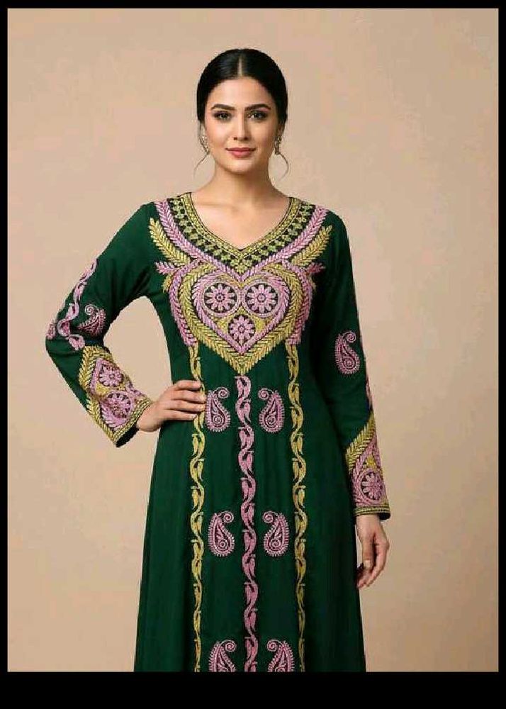 Green Ethnic Dress with Embroidery
