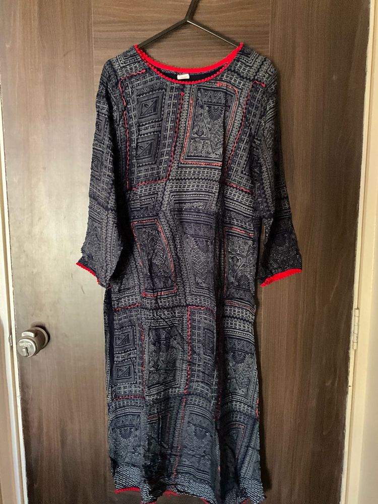 New Printed Kurta with Red pleated ♥️