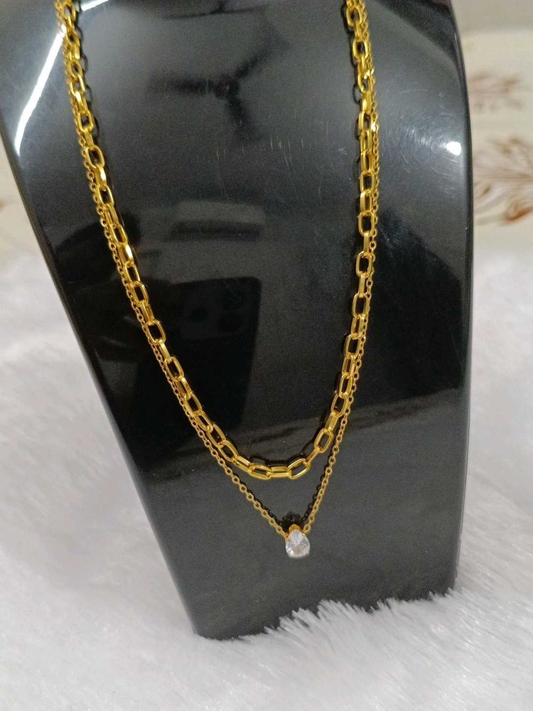 Double Layered Gold Necklace with Pendant