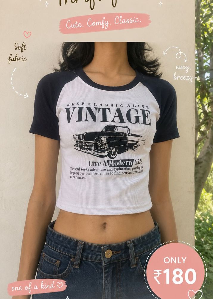 Vintage Graphic Print Crop Top