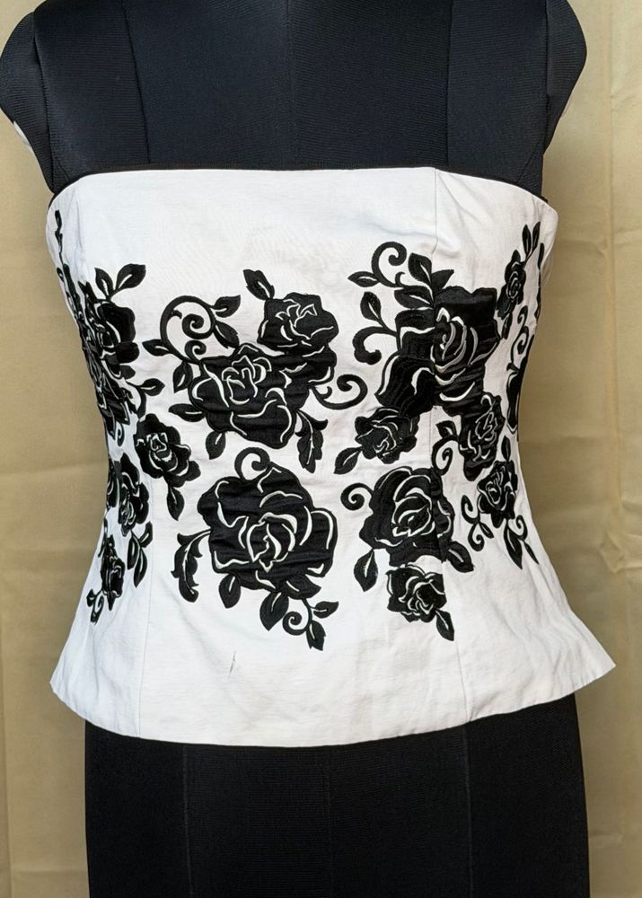 corset Chic Strapless Top with Floral Embroidery