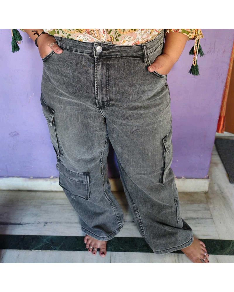 Grey Cargo Jeans for plus size