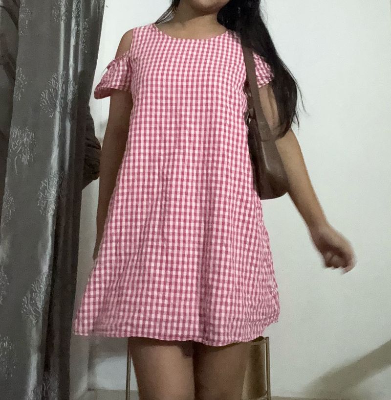 Gingham Open sleeve Mini dress