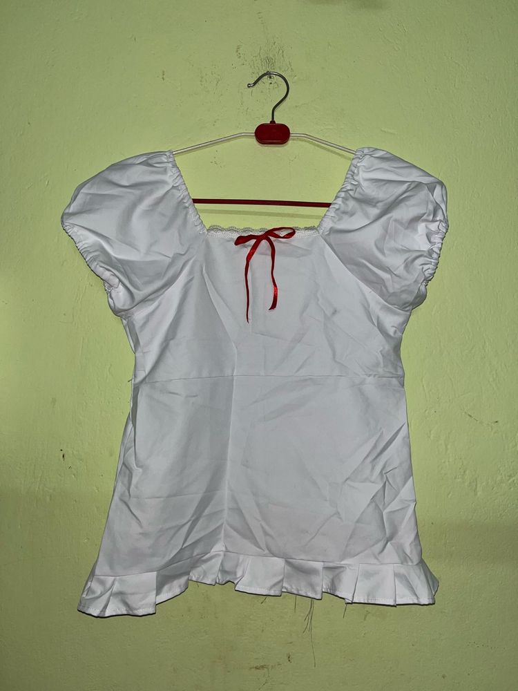 Cute White Puff Sleeve Top