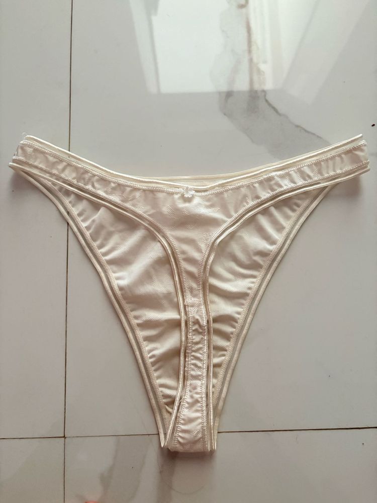 Cream Satin Thong Panty